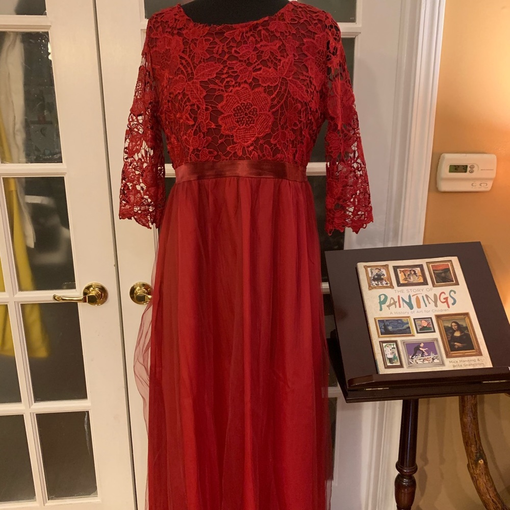 5 for $30. Lovely Deep Red Empire Waist Gown - Picture 1 of 16